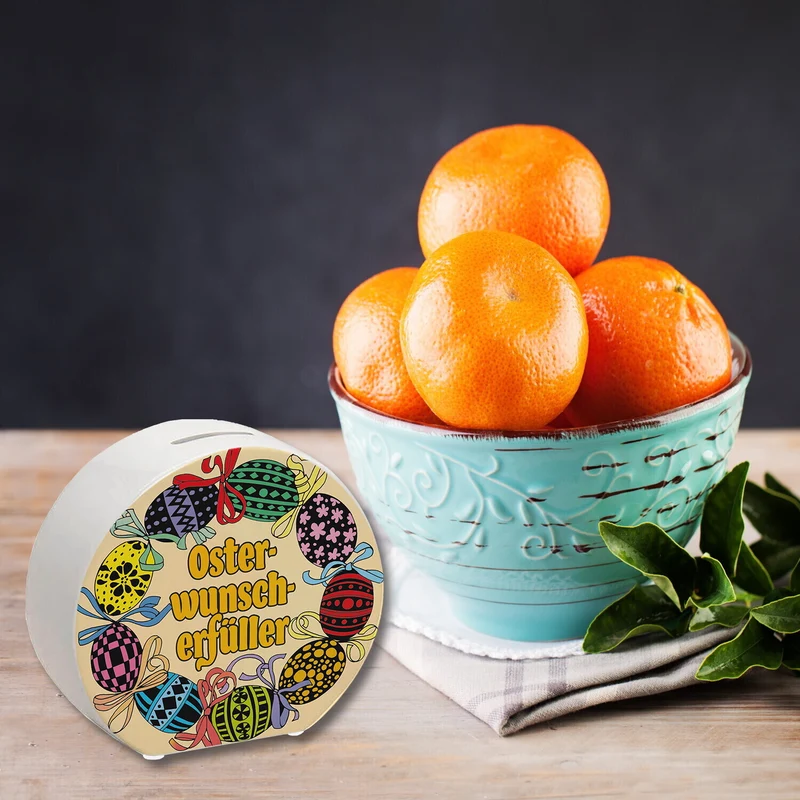 Osterwunscherfüller mit Ostereiern Spardose in orange