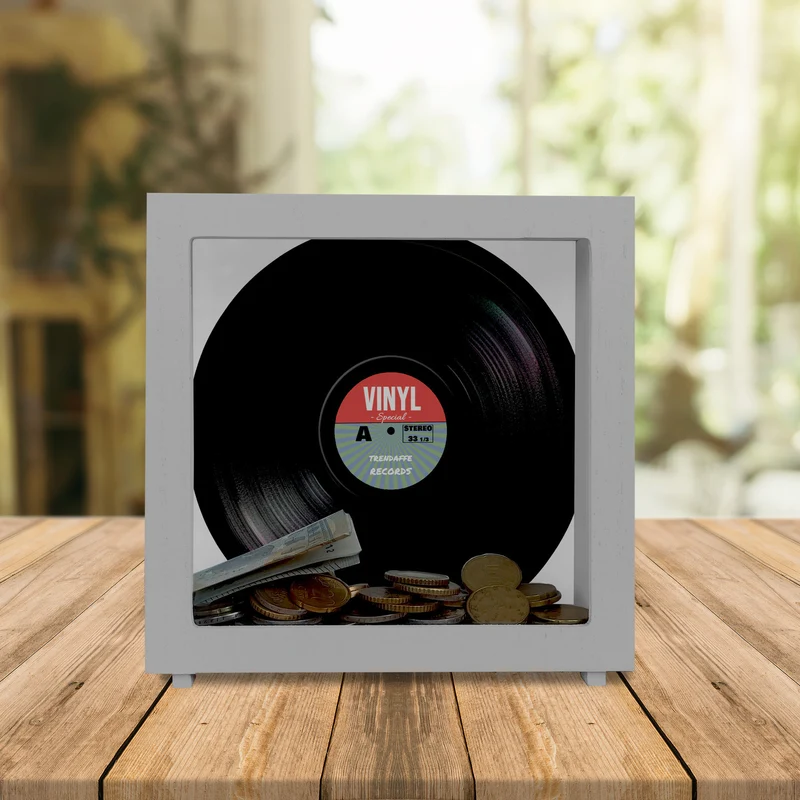 Spardose aus Keramik im Retro Vinyl Schallplattendesign RocknRoll-Stil