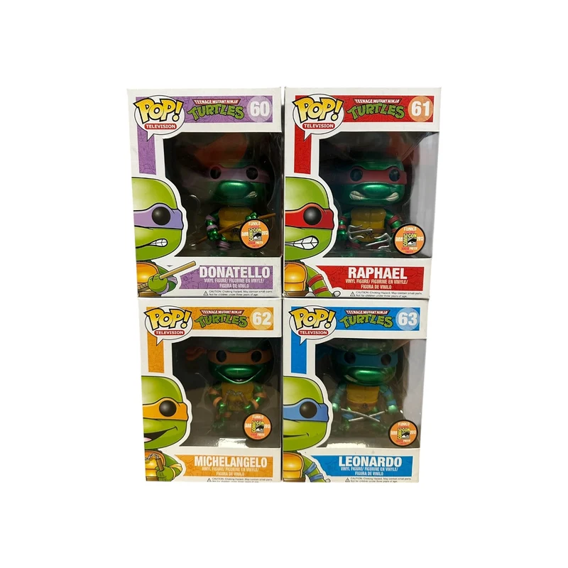 Teenage Mutant Ninja Turtles (Metallic) #60, #61, #62, #63 Funko Pop! Bundle - SDCC 2013 Exclusive LE1008 Pcs - Condition 7-7.5/10