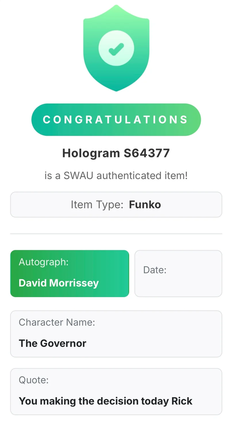 David Morrissey Signed The Governor #66 Funko Pop! - The Walking Dead - Condition 7.5/10 - SWAU Authenticated