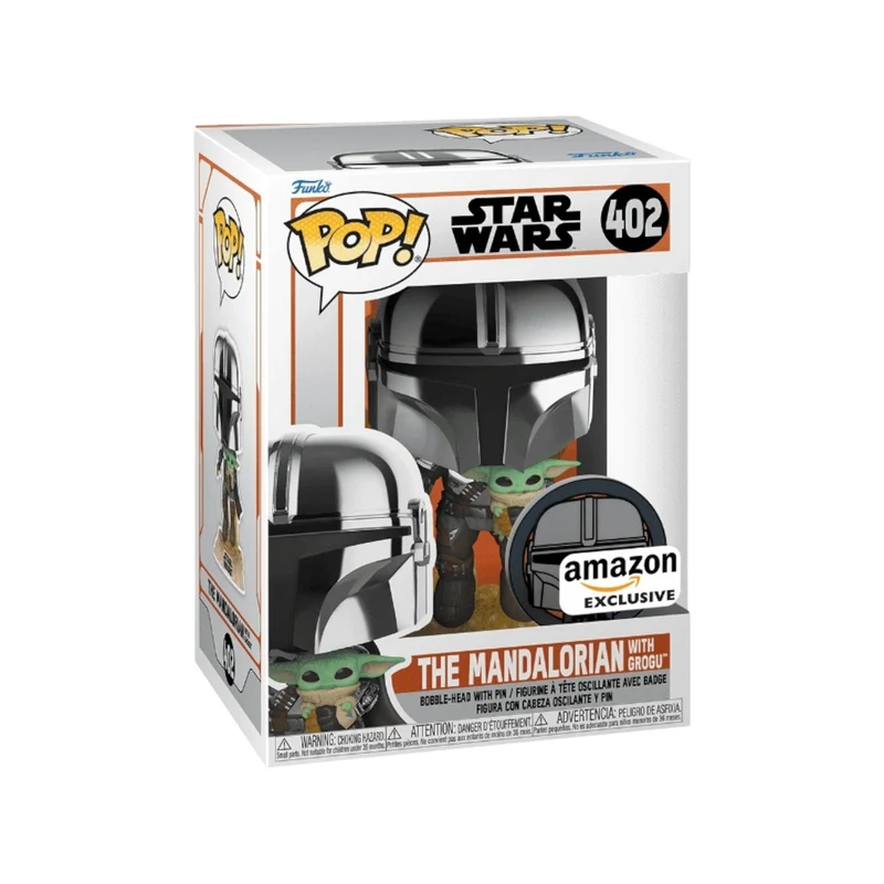 The Mandalorian with Grogu #402 (Chrome) Funko Pop! - Star Wars: The Mandalorian - Amazon Exclusive