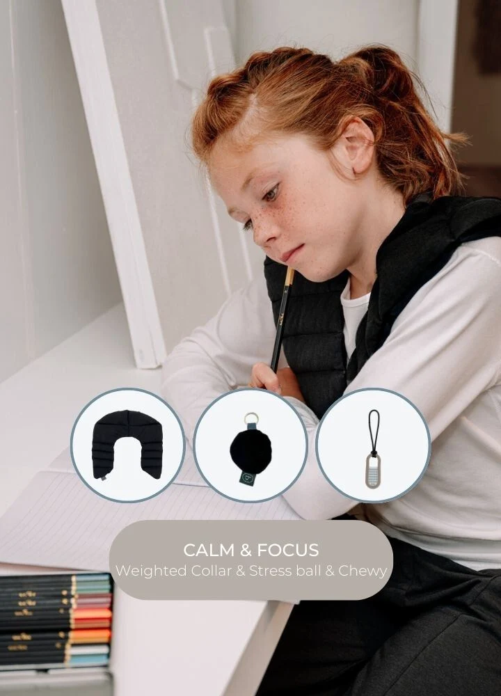 Kid's Calm & Focus Bundle: Weighted collar - Stress Ball - Chewy Fidget