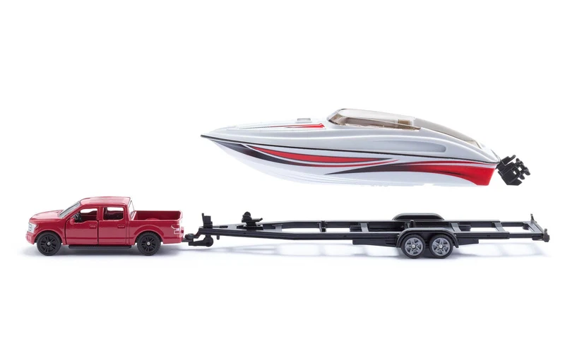 Modellauto SIKU Ford F150 mit Motorboot – Pick-up Set
