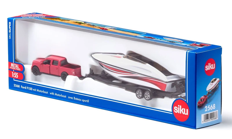 Modellauto SIKU Ford F150 mit Motorboot – Pick-up Set