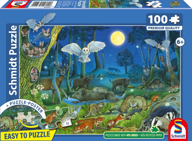 Kinderpuzzle Tiere nachts im Wald 100 Teile – Schmidt