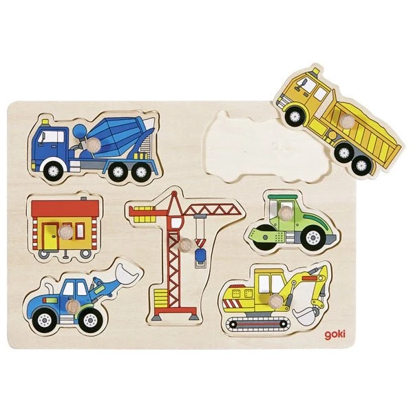 Goki Steckpuzzle Baufahrzeuge – Holzspielzeug ab 1 Jahr