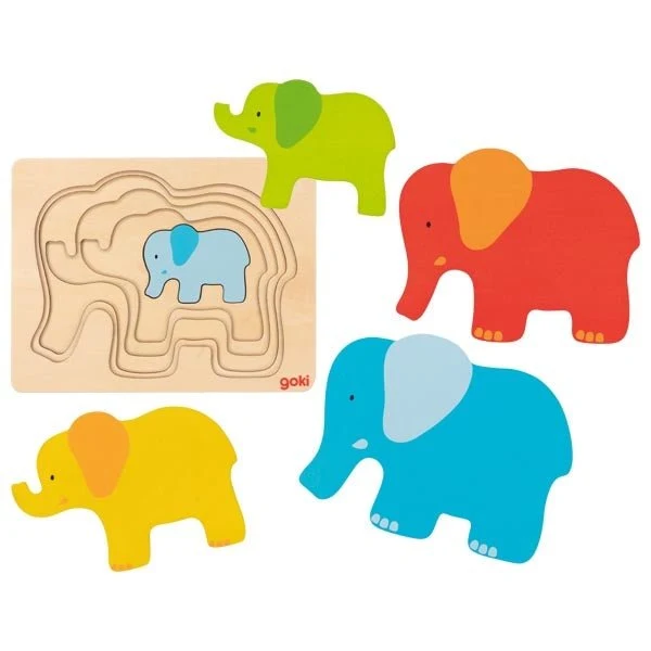 Goki Schichtenpuzzle Elefant aus Holz für Kinder ab 2 Jahren