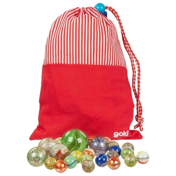 Goki Murmelbeutel mit 50 Glasmurmeln