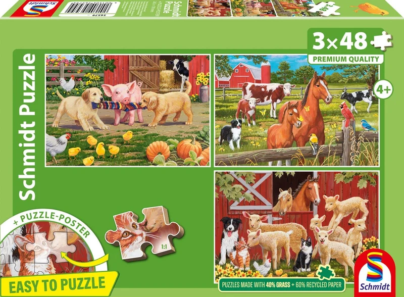 Tiere auf dem Bauernhof Puzzleset 3x48 Teile – Schmidt Spiele