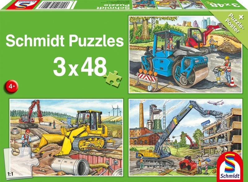 Kinderpuzzle Baustellenfahrzeuge 3x48 Teile – Schmidt Spiele