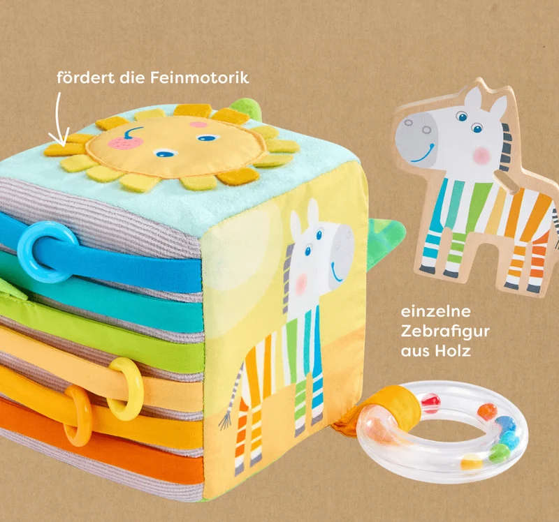 Entdeckerwürfel Zebra – Babyspielzeug ab 6 Monaten