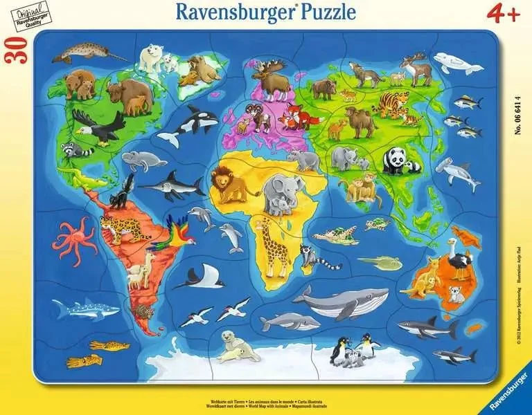Weltkarte mit Tieren – Ravensburger Kinderpuzzle mit 30 Teilen