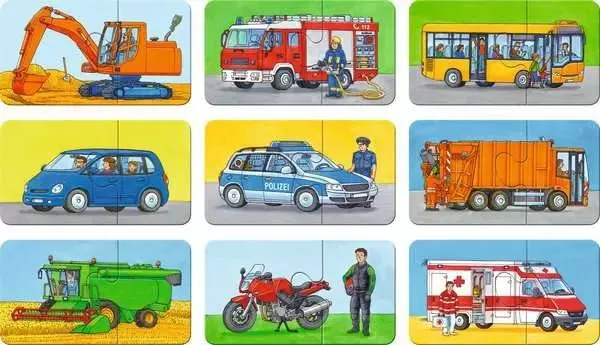 Puzzle ab 2 Jahren – Einsatzfahrzeuge in 9 Motiven mit je 2 Teilen