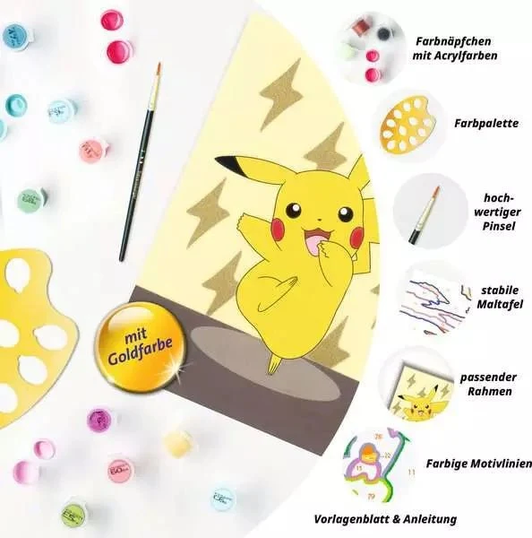 Malen nach Zahlen Pikachu – Pokémon Malset mit Acrylfarben ab 7 Jahren
