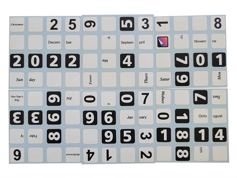 4x4 English Calendar Cube Stickers V2