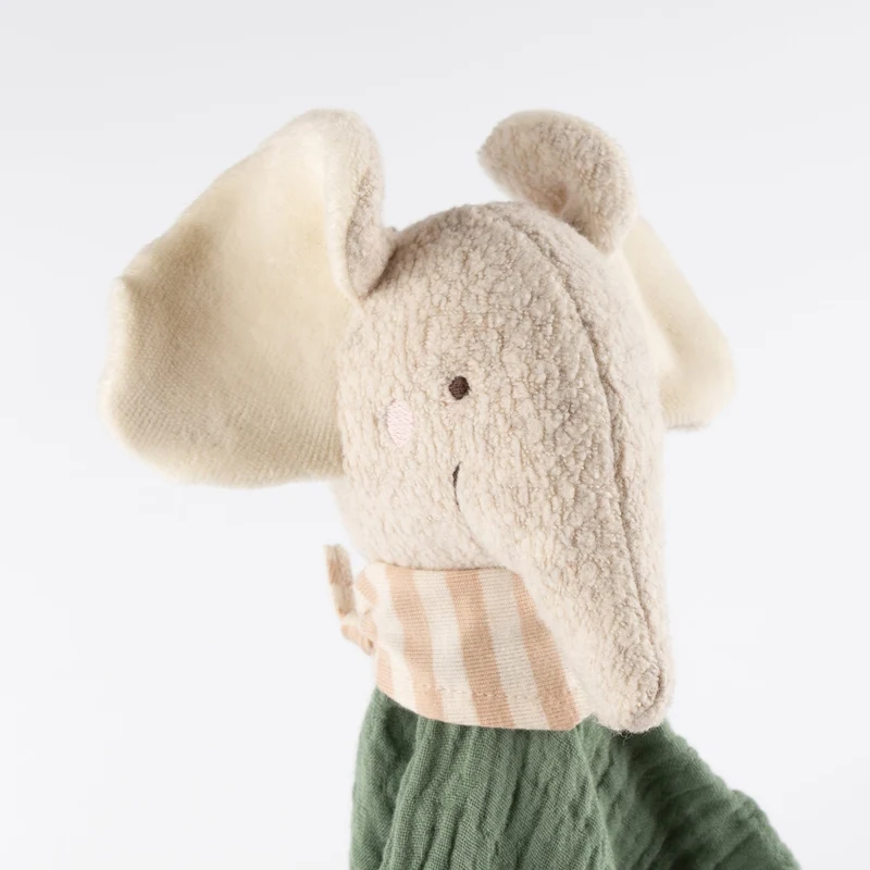 Schnuffeltuch Elefant Musselin – weiches Schmusetuch mit besticktem Kopf