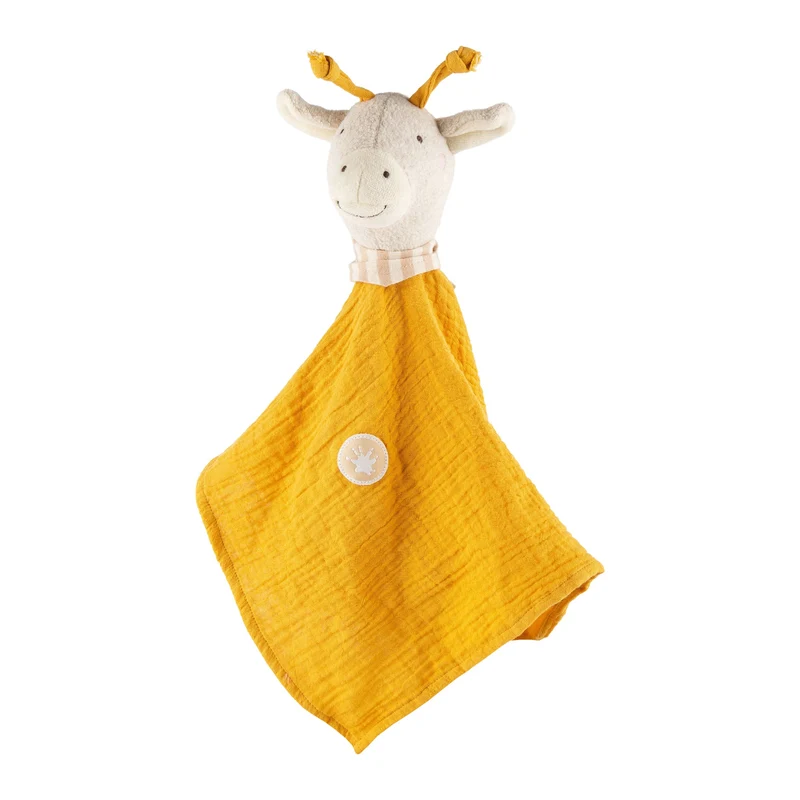 Schnuffeltuch Giraffe Musselin – weiches Schmusetuch mit besticktem Kopf