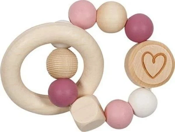 Goki Greifling Elastik Herz in Pink aus Holz und Silikon für Babys