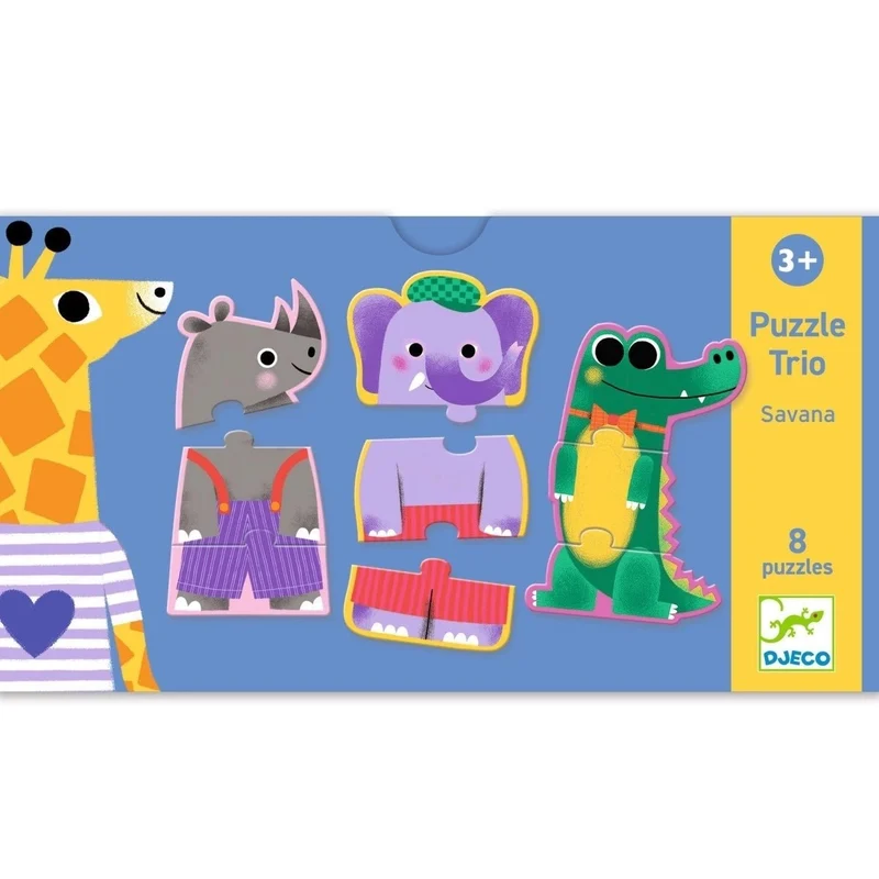Djeco Puzzle Trio Savanne – Lernpuzzle mit Tieren der Savanne
