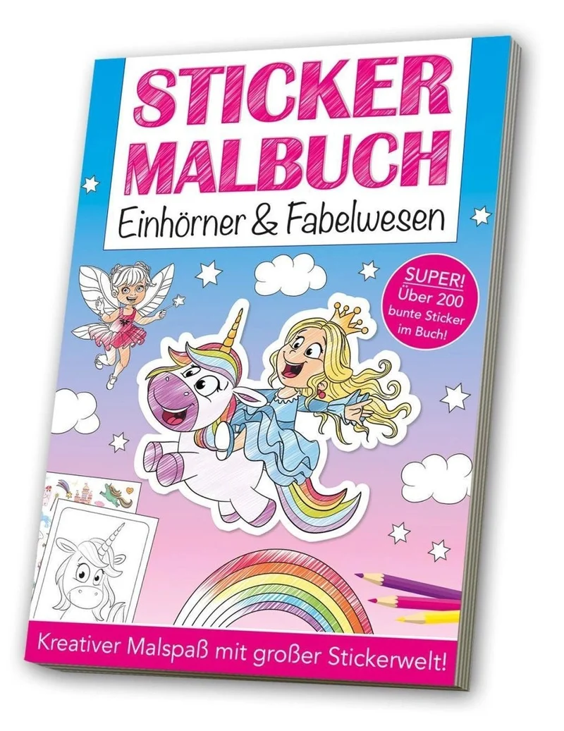 Mal und Stickerbuch Einhörner und Fabelwesen