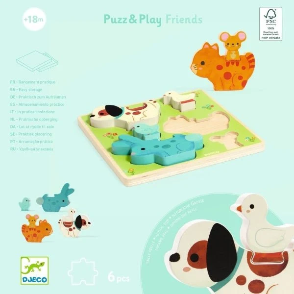 Puzz & Play Freunde Holzpuzzle ab 18 Monaten – Djeco