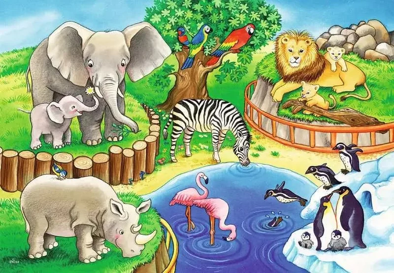 Tiere im Zoo Kinderpuzzle – Ravensburger 2x12 Teile