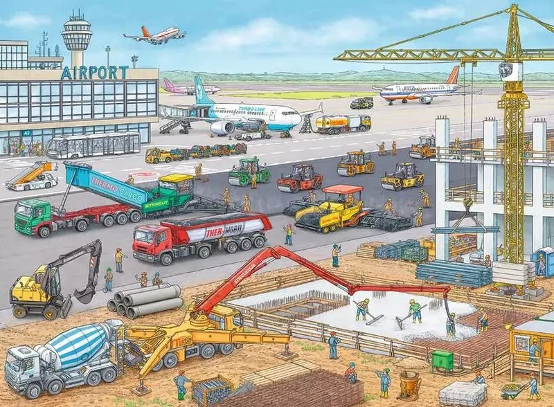 Baustelle am Flughafen Kinderpuzzle – 100 XXL Teile