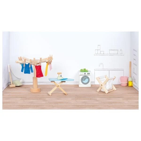 Goki Puppenhaus Zubehör Waschküche aus Holz ab 3 Jahren