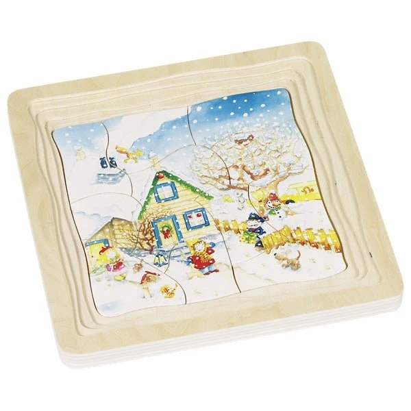 Schichtenpuzzle Jahreszeiten aus Holz