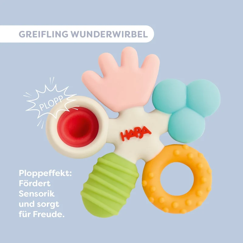 Greifling Wunderwirbel – Silikon Beißring mit Ploppeffekt