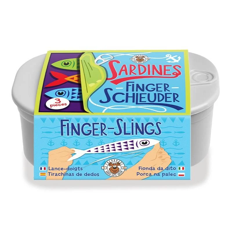 Sardinen Fingerschleuder 3er-Set – Sticky-Gummi-Spielzeug