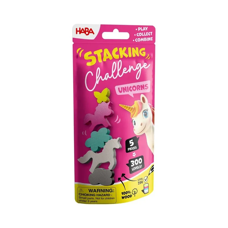 Stacking Challenge Einhörner aus Holz – Geschicklichkeitsspiel