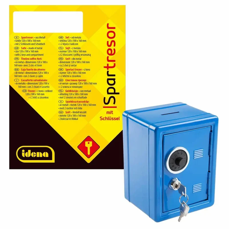 Spartresor aus Metall blau 12x10x16cm