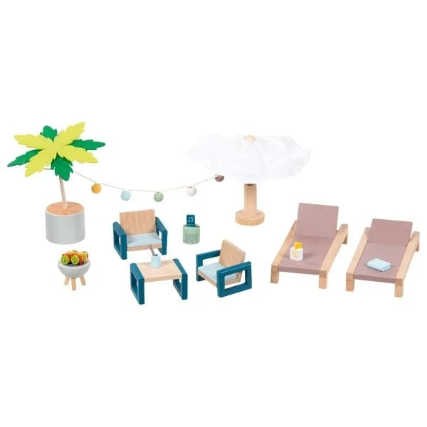 Goki Outdoor Möbel Set Mallorca aus Holz – Puppenmöbel für das Puppenhaus