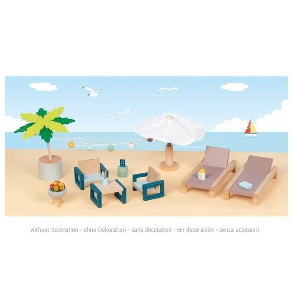 Goki Outdoor Möbel Set Mallorca aus Holz – Puppenmöbel für das Puppenhaus
