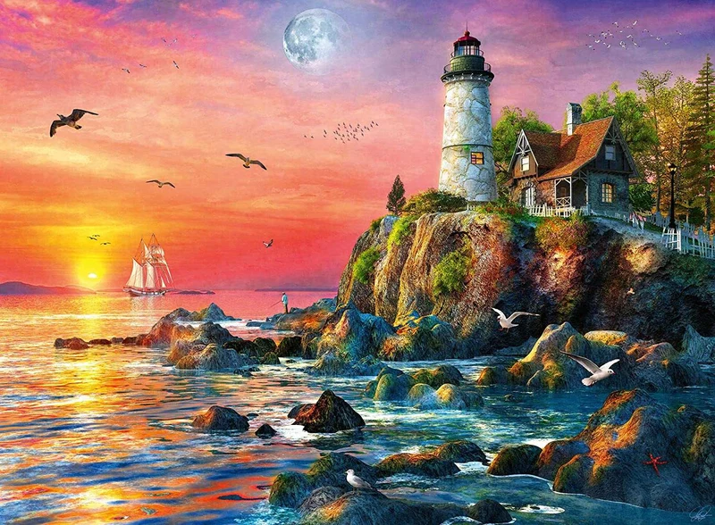 Puzzle 500 Teile Leuchtturm am Abend – Ravensburger