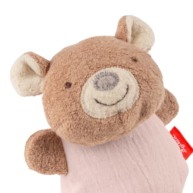 Greifling Bär Musselin – Spielfigur mit Rassel und Knisterfolie ab Geburt