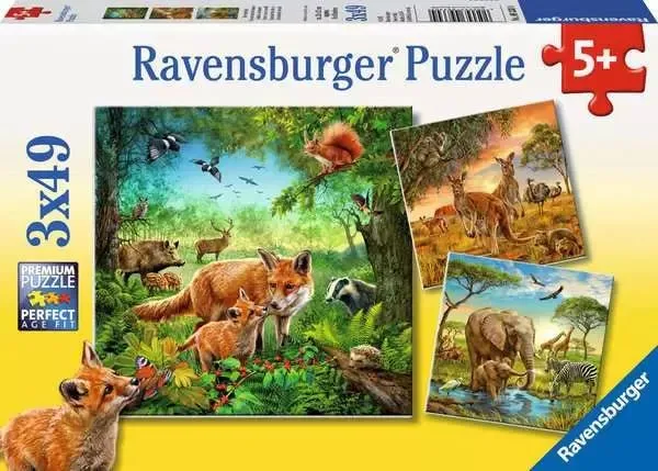 Puzzle ab 5 Jahren – Tiere der Erde mit 3x49 Teilen