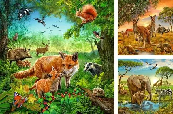 Puzzle ab 5 Jahren – Tiere der Erde mit 3x49 Teilen