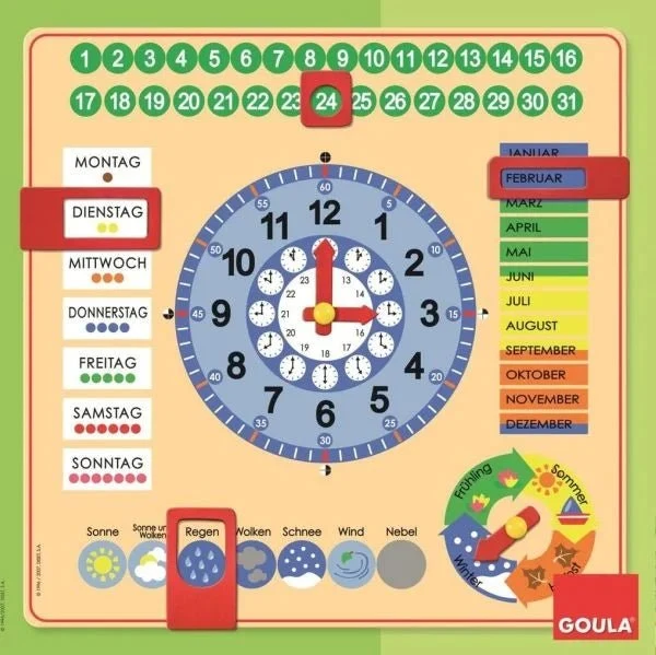 Goula Holz-Kalender-Uhr – Pädagogische Lernuhr aus Holz