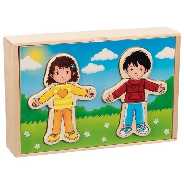 Goki Anziehpuppenpuzzle Junge und Mädchen aus Holz ab 3 Jahren