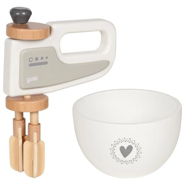 Goki Handmixer aus Holz mit Rührschüssel – Puppenküchen-Spielzeug ab 3 Jahren