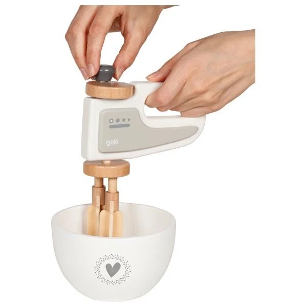 Goki Handmixer aus Holz mit Rührschüssel – Puppenküchen-Spielzeug ab 3 Jahren