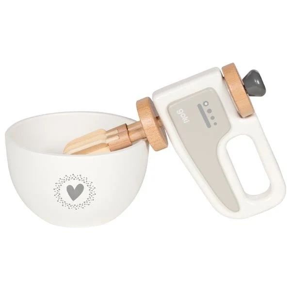 Goki Handmixer aus Holz mit Rührschüssel – Puppenküchen-Spielzeug ab 3 Jahren