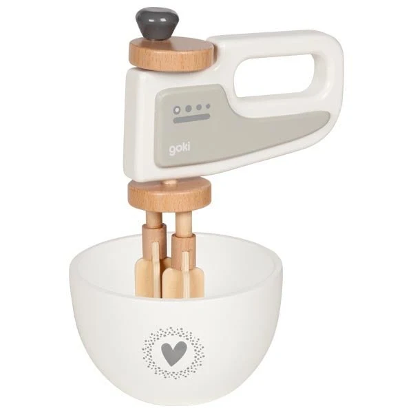 Goki Handmixer aus Holz mit Rührschüssel – Puppenküchen-Spielzeug ab 3 Jahren