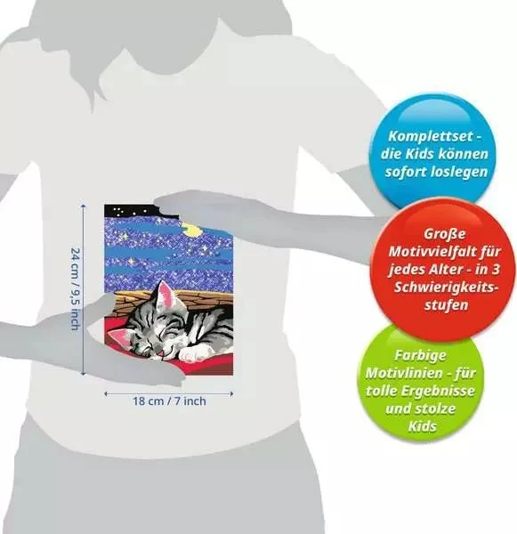 CreArt – Malen nach Zahlen Kinder „Katzenträume“ mit Glitzer