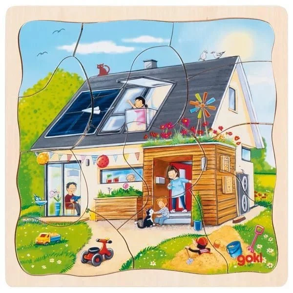 goki Schichtenpuzzle Wir bauen ein Haus – Lernpuzzle aus Holz