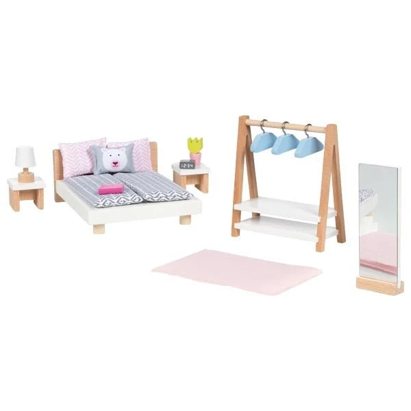Goki Puppenhaus Zubehör Schlafzimmer Style aus Holz und Textil