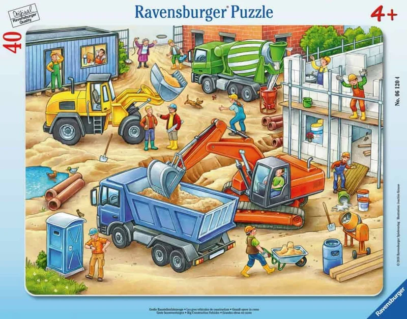 Große Baustellenfahrzeuge Kinderpuzzle – Rahmenpuzzle mit 40 Teilen