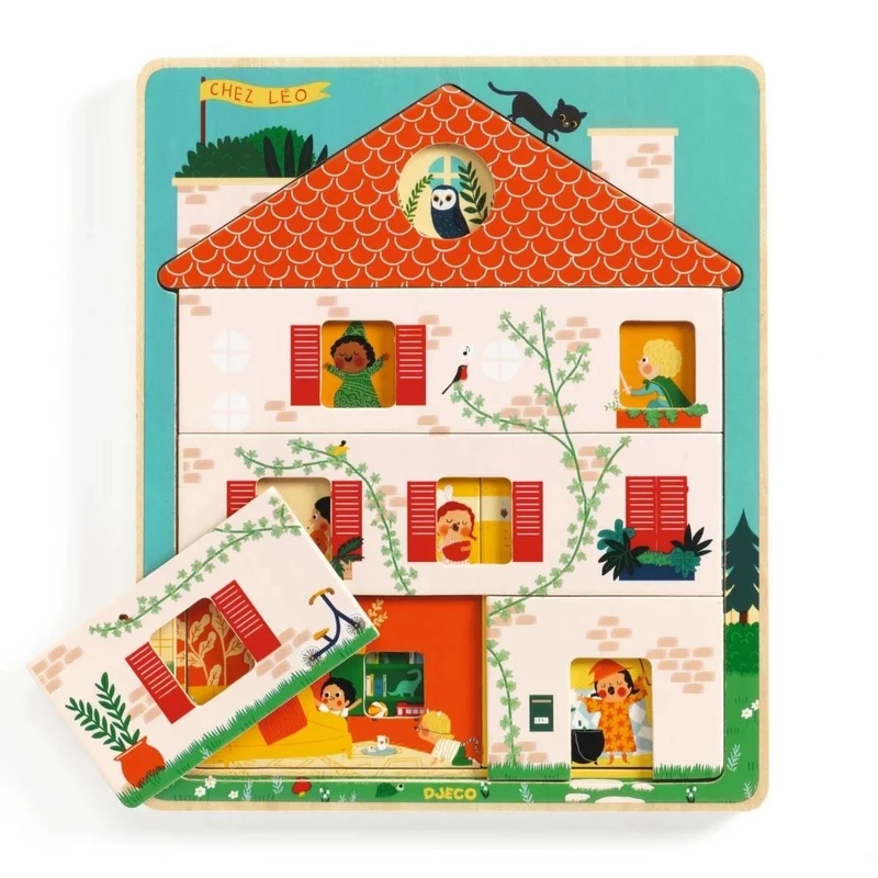 Djeco Schichtpuzzle Chez Leo – 3-Ebenen Holzpuzzle